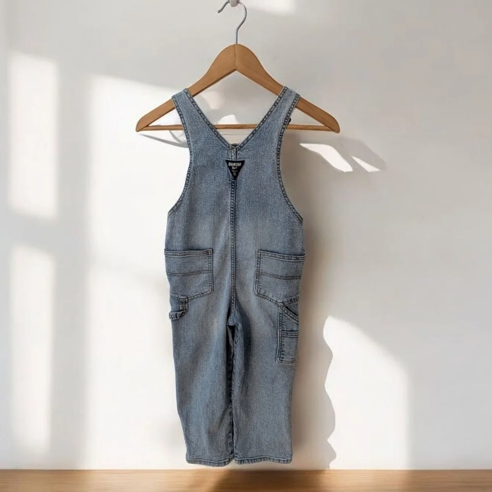 Oshkosh Girls Boys Denim Overalls for Kids Blue Cotton Size 5T